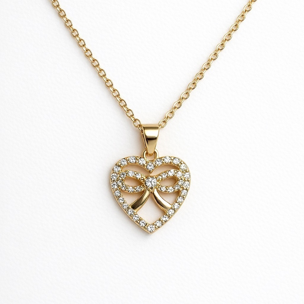Gold Heart Pendant Necklace with Crystal Accents